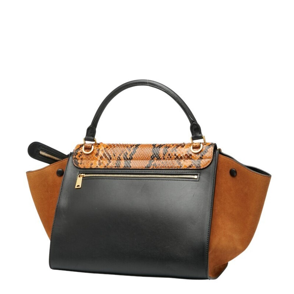Celine Trapeze Handbag Shoulder Bag Black Orange Brown Leather Python Suede - Picture 2 of 9